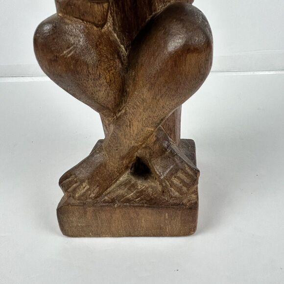African Wood Carved Statue Sitting Man Uganda Kikan Gala 14” Vintage? Wooden - Picture 8 of 16